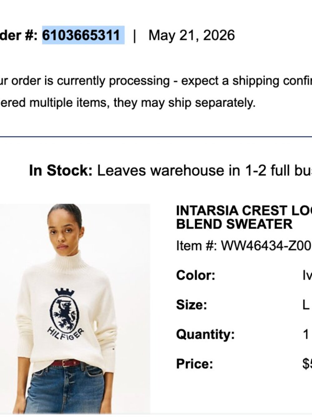 Intarsia Crest Logo Wool-Blend Sweater, L, Ivory Petal